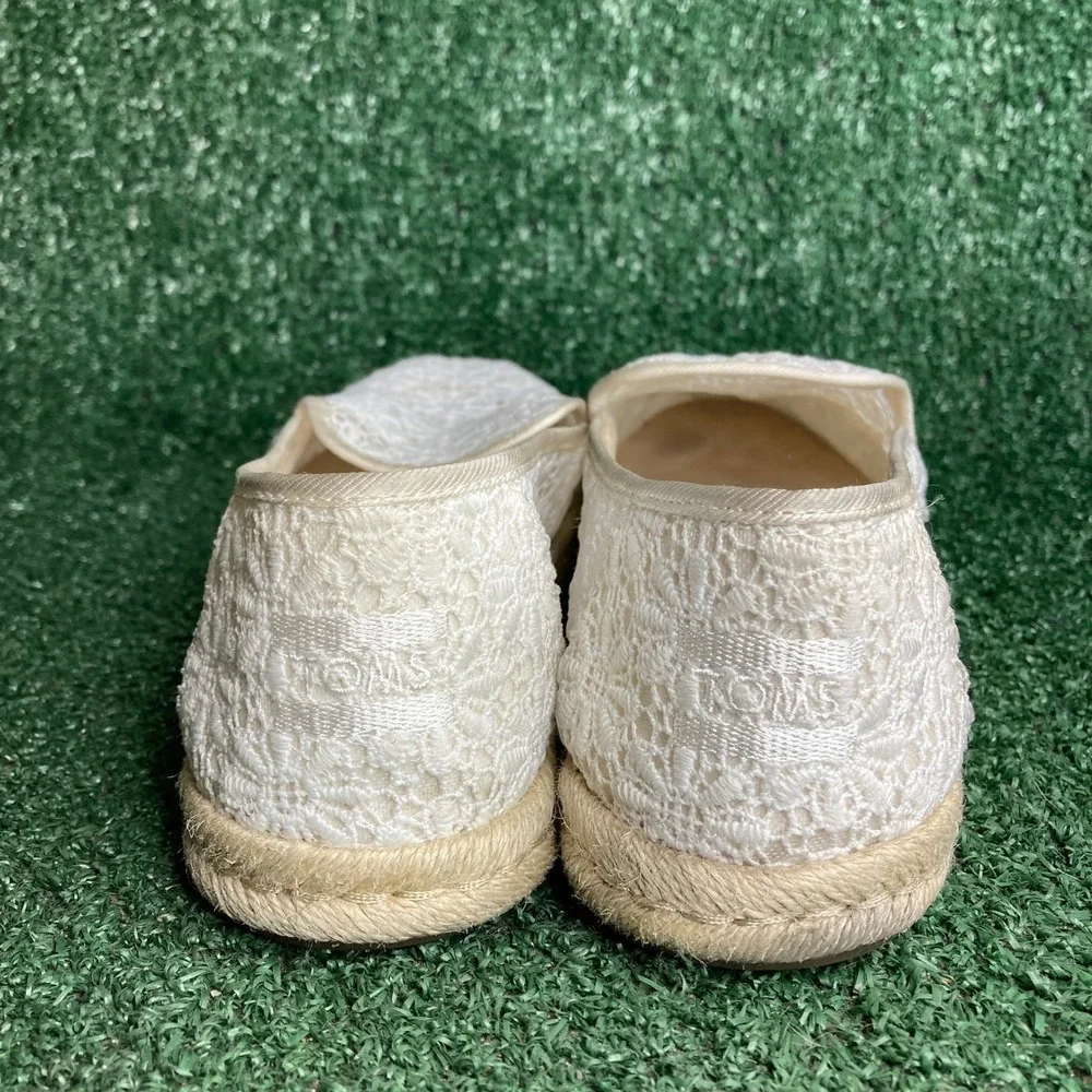 TOMS Deconstructed Alpargata Floral Lace Mesh Slip On Flat Shoes White Womens 8